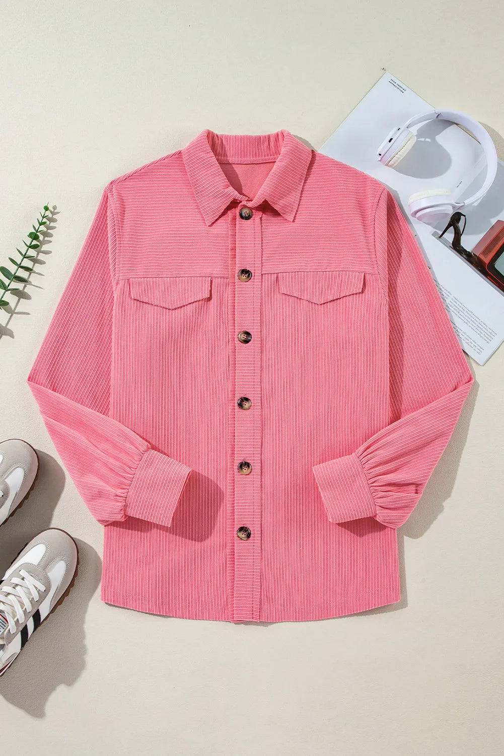 Collared Neck Long Sleeve Shirt S-XL