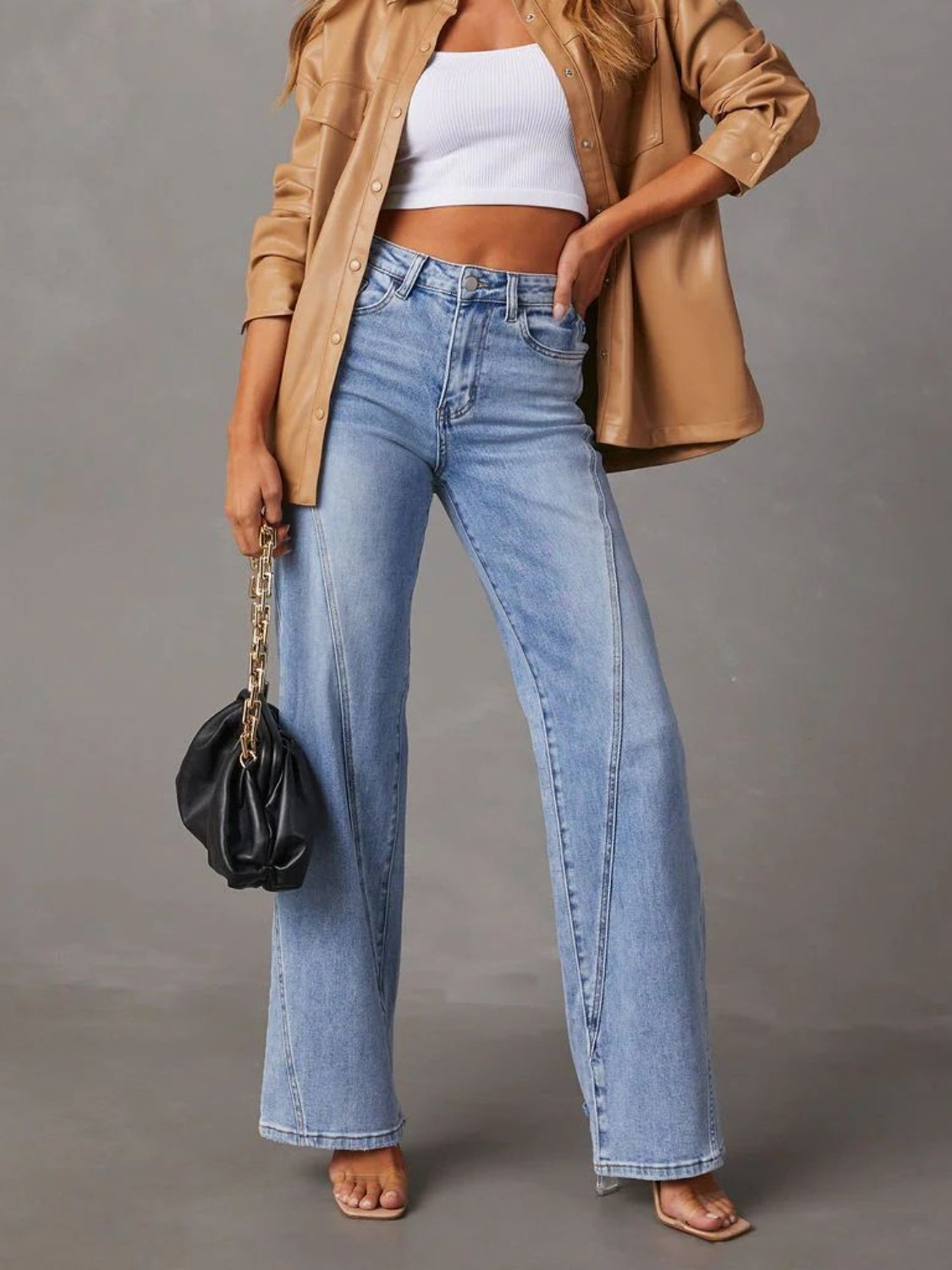 High Waist Straight Jeans with Pockets S-XL