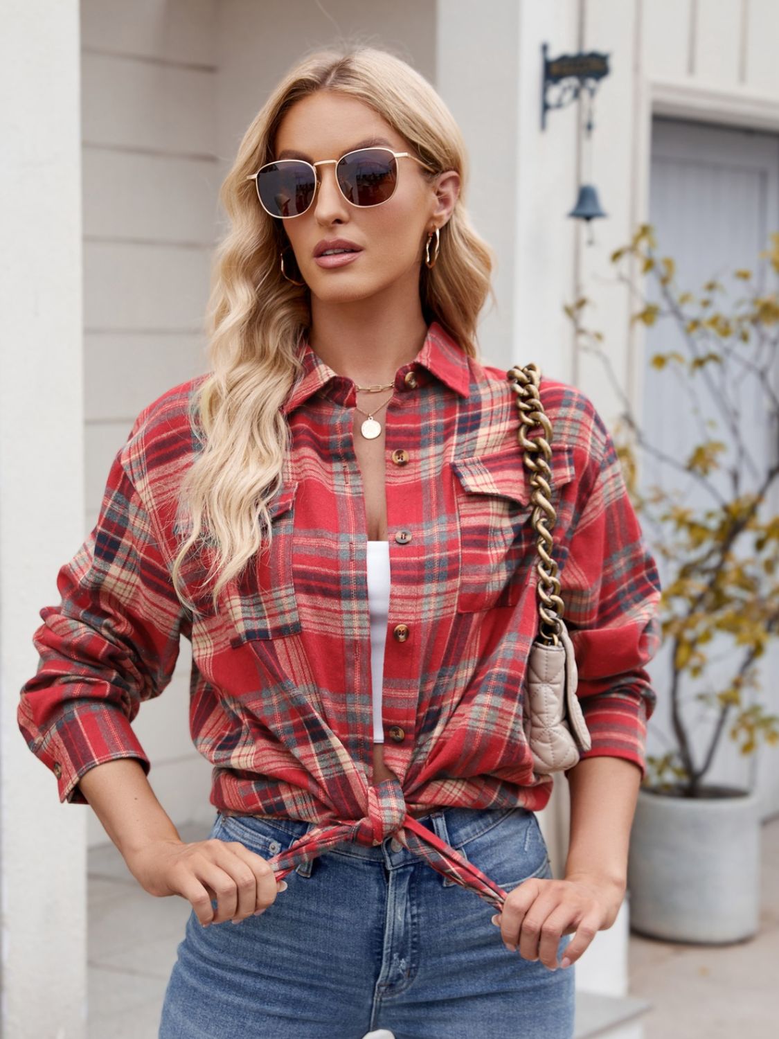 Mandy Plaid Button Up Long Sleeve Shirt S-2XL