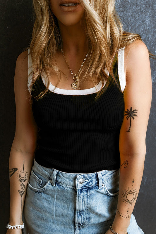 Contrast Trim Ribbed Knit Vest S-XL