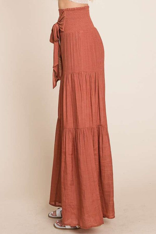 Tie front ruched waist back pants Sizes 1X-3X
