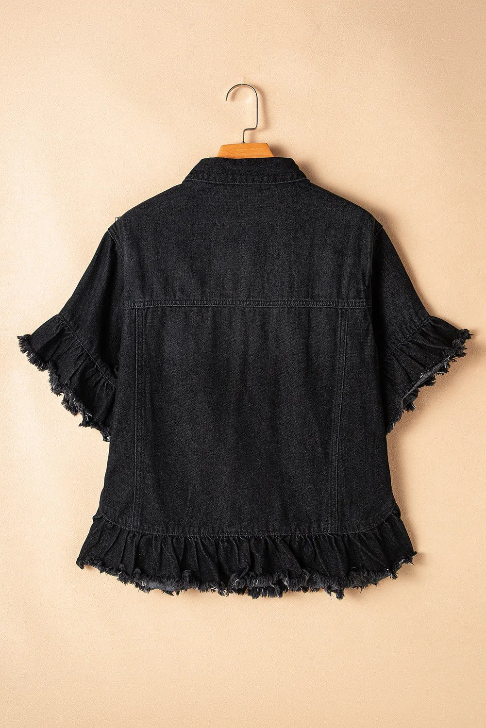 Raw Hem Button Up Denim Top S-2XL