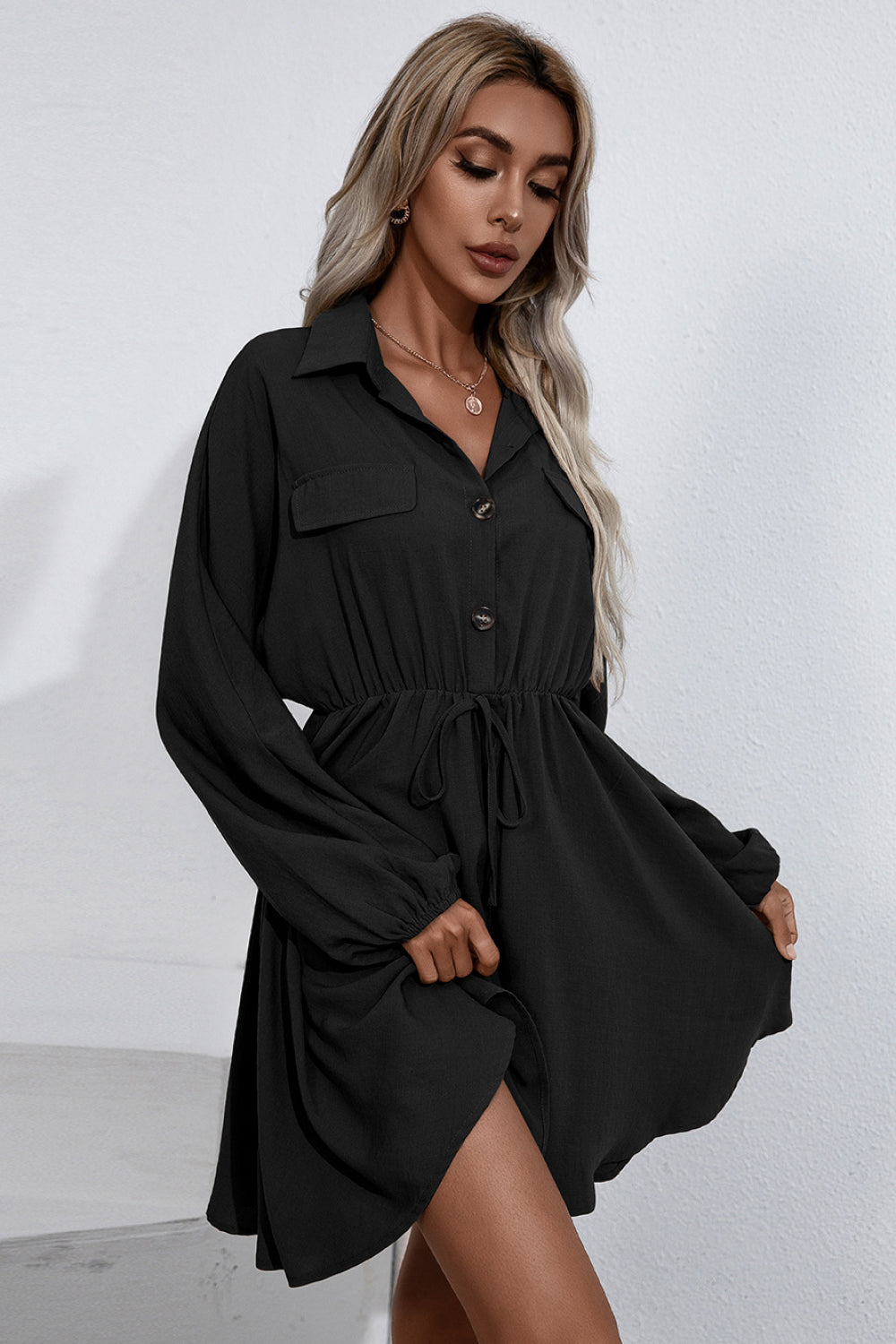 Ivy Lane Collared Tie Waist Button Up Shirt Dress S-XL