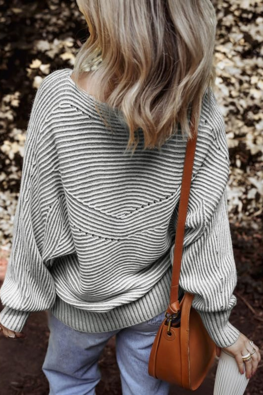 Textured Striped Round Neck Long Sleeve Top S-L