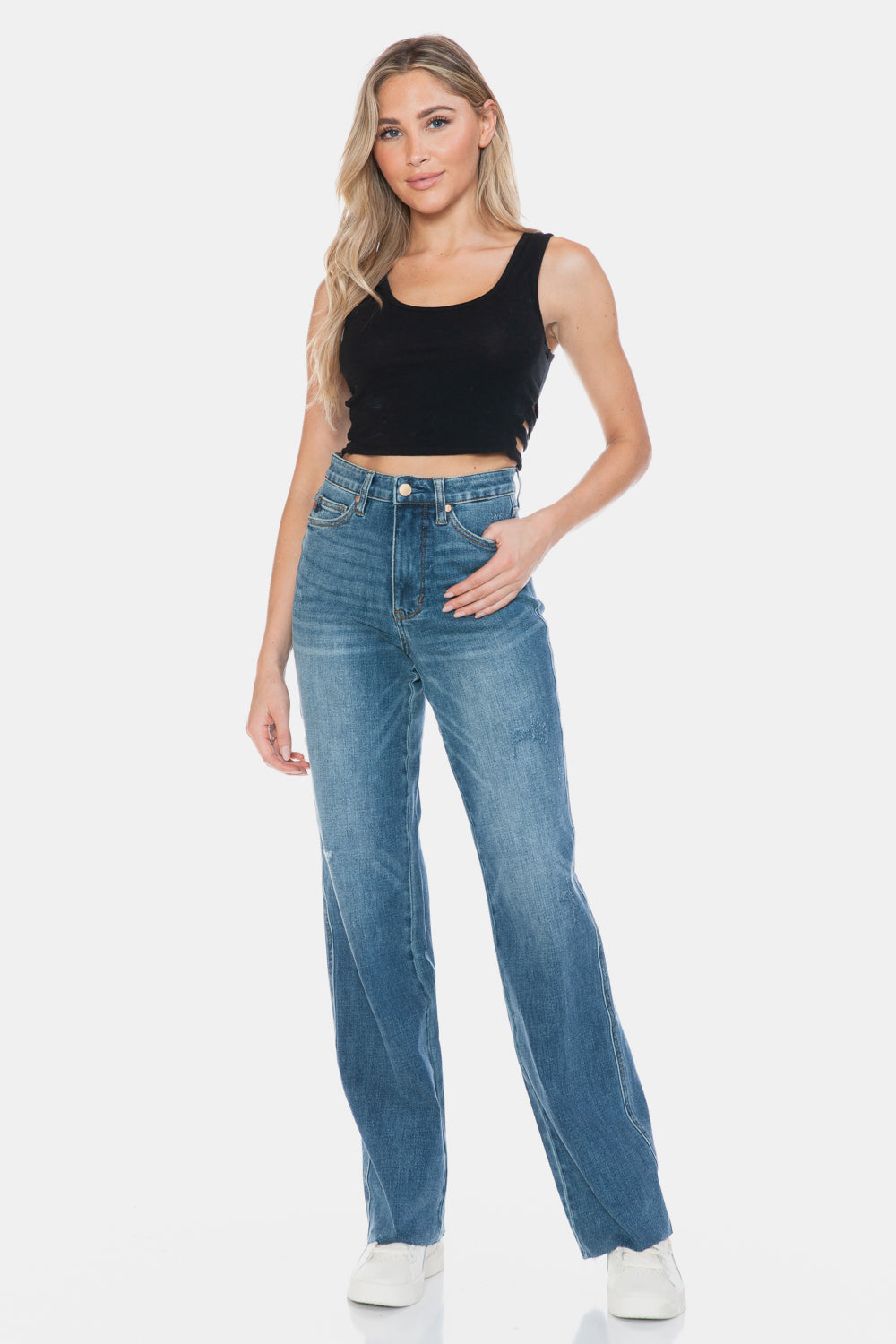 Judy Blue Full Size Tummy Control Cut Raw Hem Straight Jeans Sizes 0-24