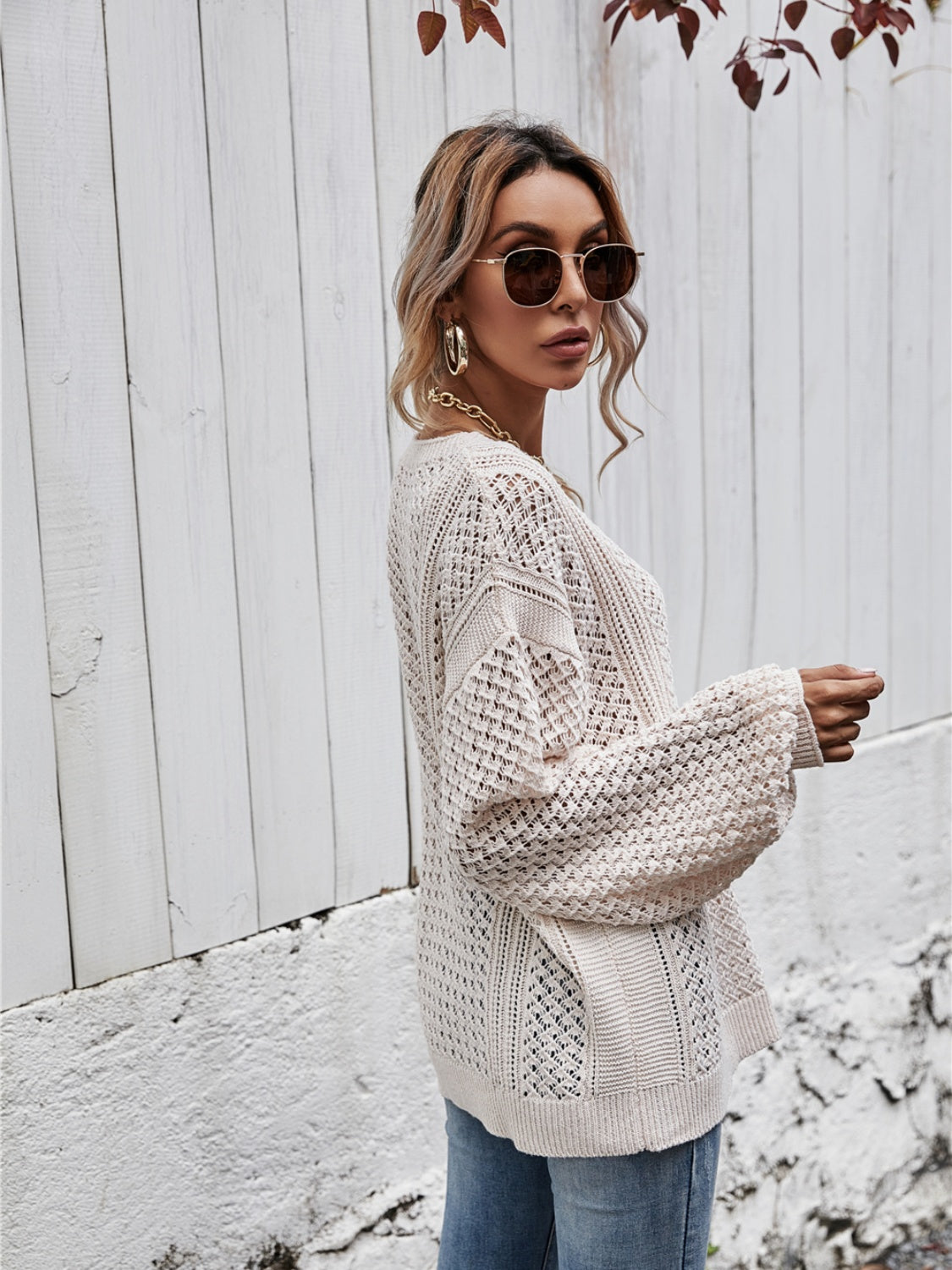 Angel Wings V-Neck Dropped Shoulder Sweater S-XL