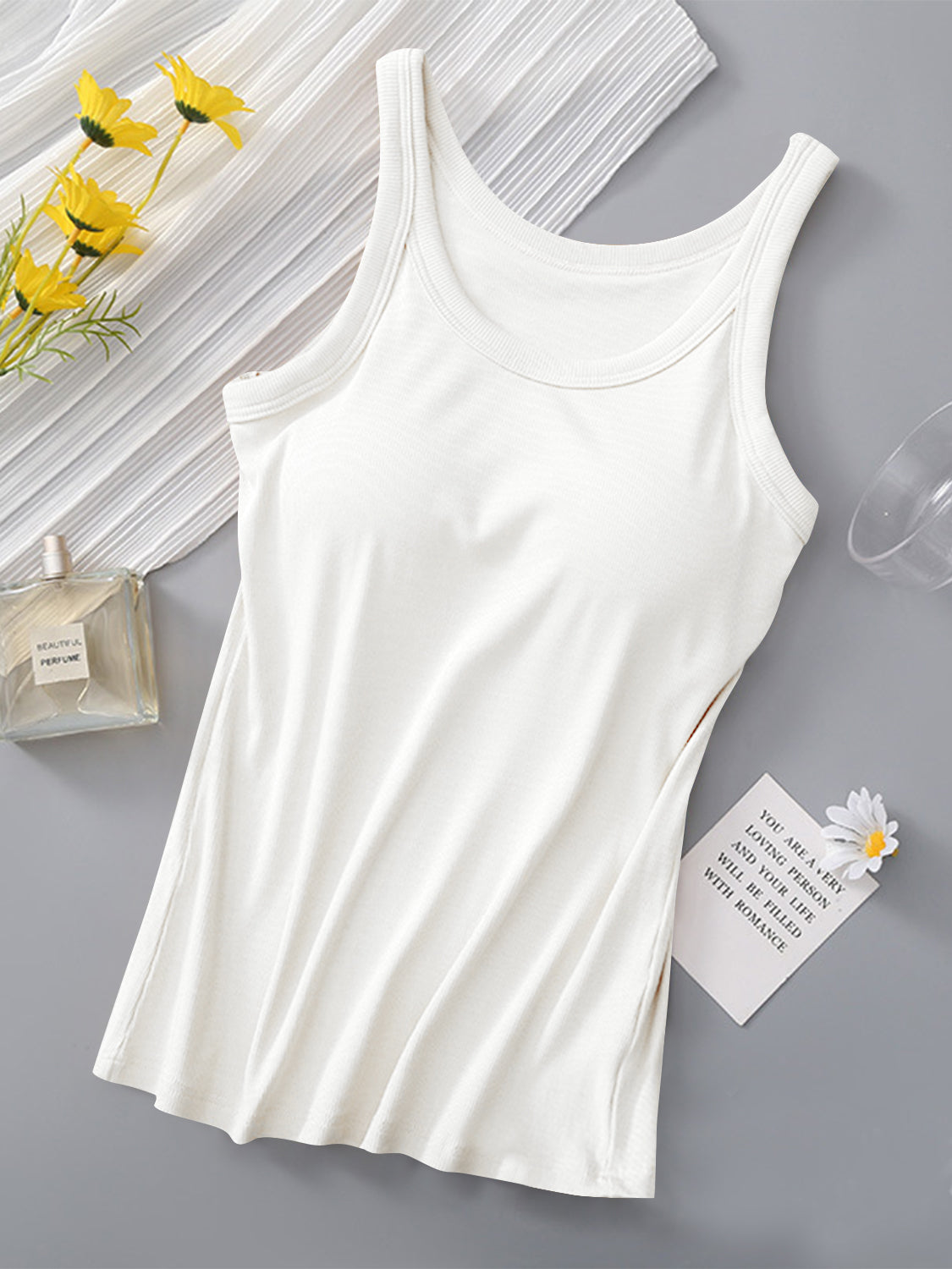 Round Neck Tank with Bra S-XL
