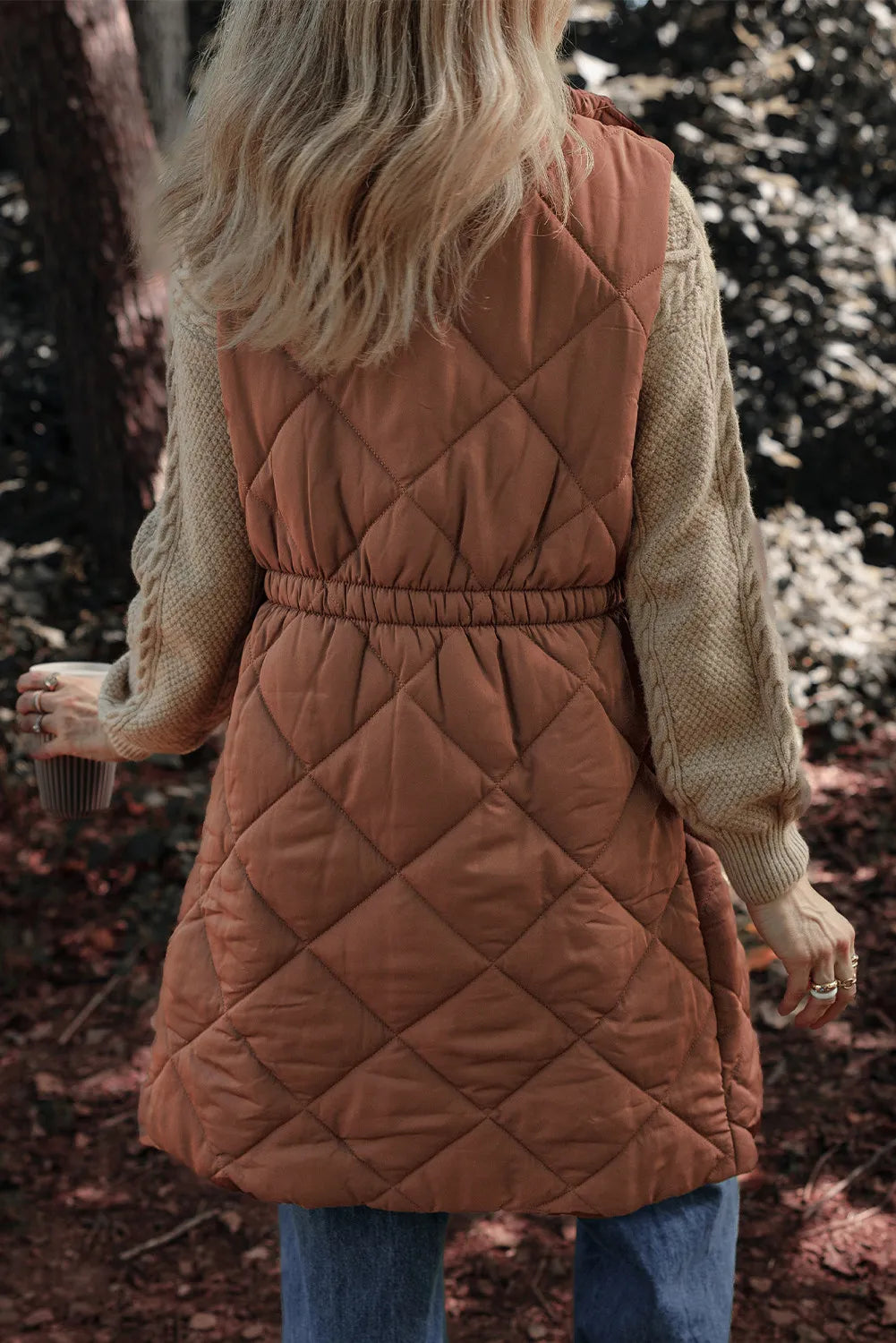 Pocketed Zipper and Button Vest Coat S-XL