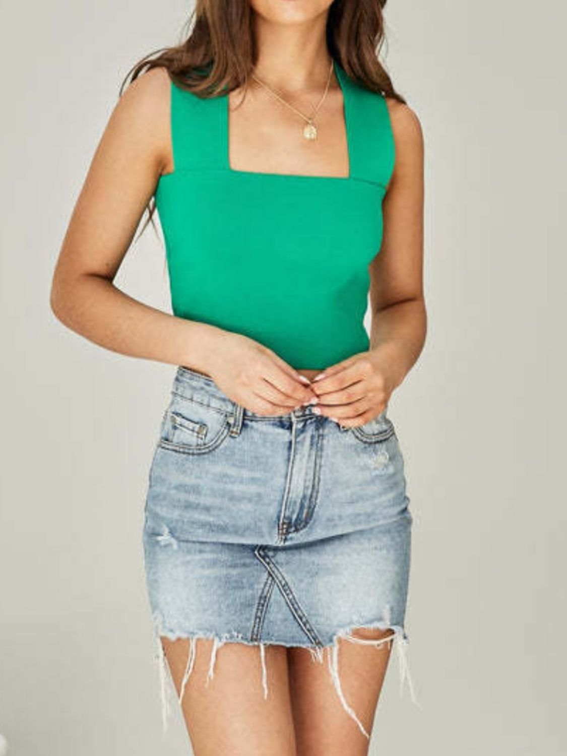 Square Neck Wide Strap Tank Top S-XL