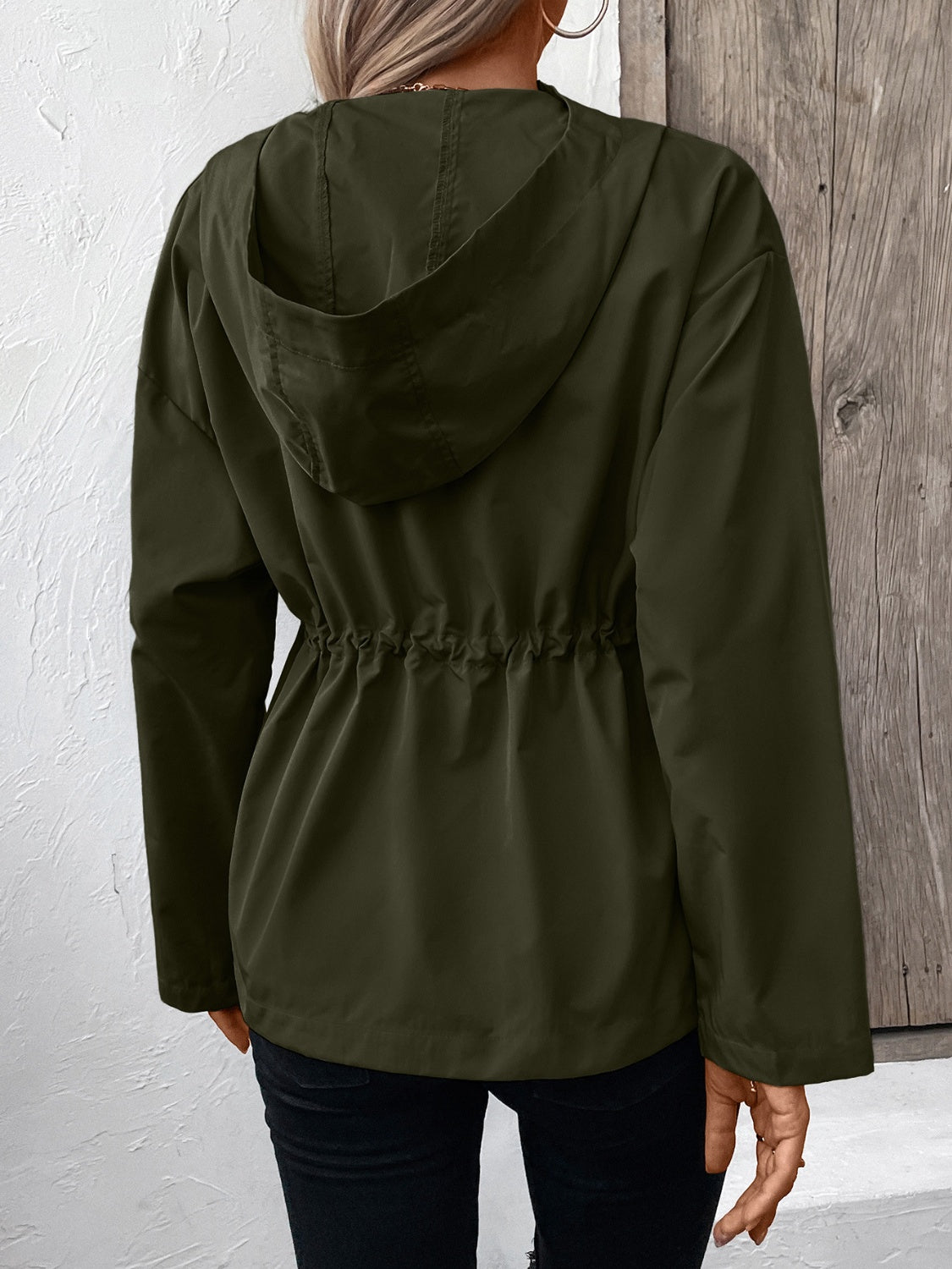 Ivy Lane Drawstring Zip Up Hooded Jacket S-2XL