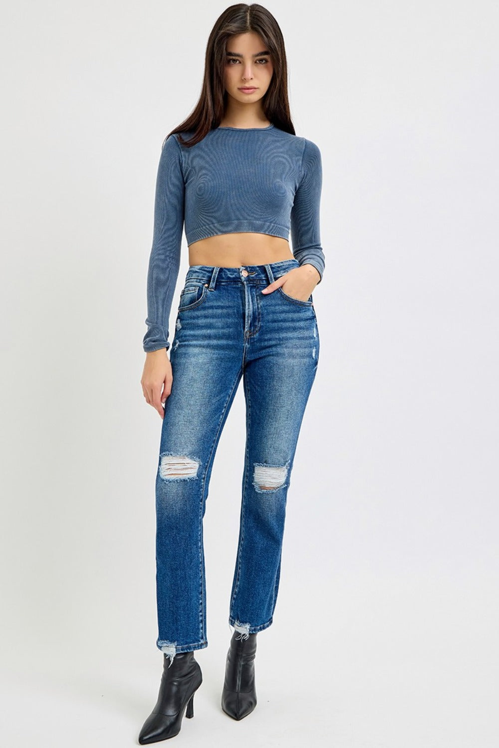 RISEN Full Size High Rise Distressed Crop Straight Jeans Sizes 0-3XL