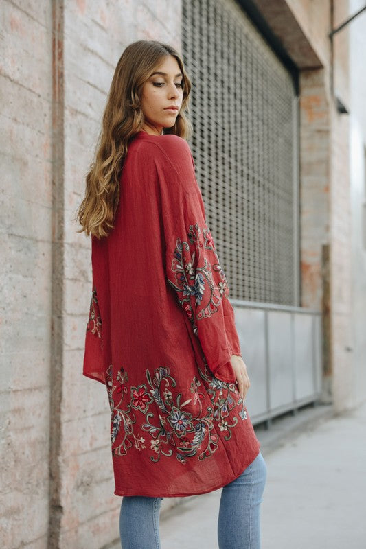Long Floral Kimono Cardigan Top One Size