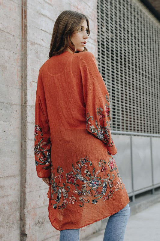 Long Floral Kimono Cardigan Top One Size