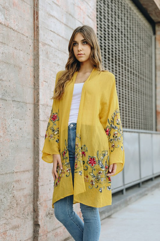 Long Floral Kimono Cardigan Top One Size