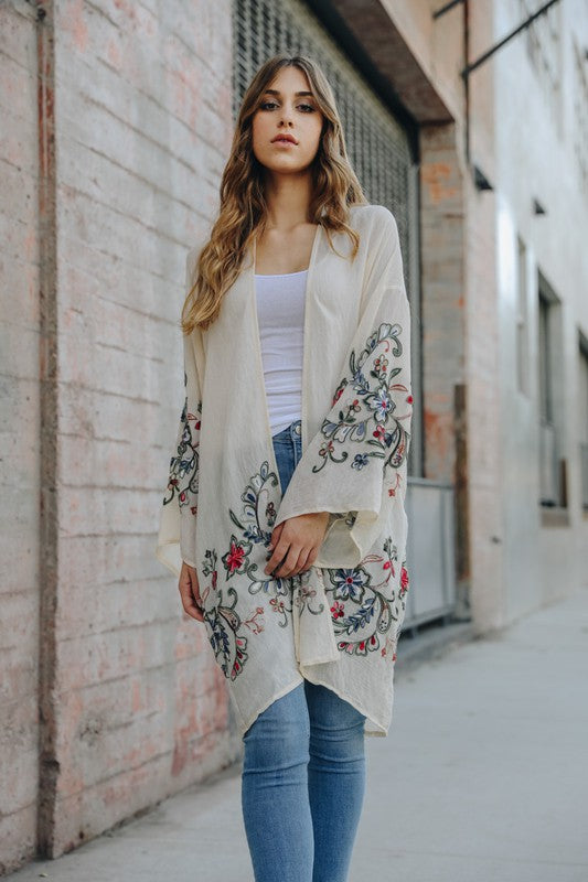 Long Floral Kimono Cardigan Top One Size