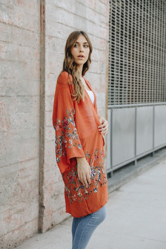 Long Floral Kimono Cardigan Top One Size
