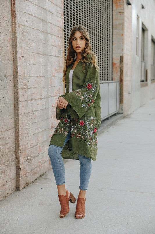 Long Floral Kimono Cardigan Top One Size