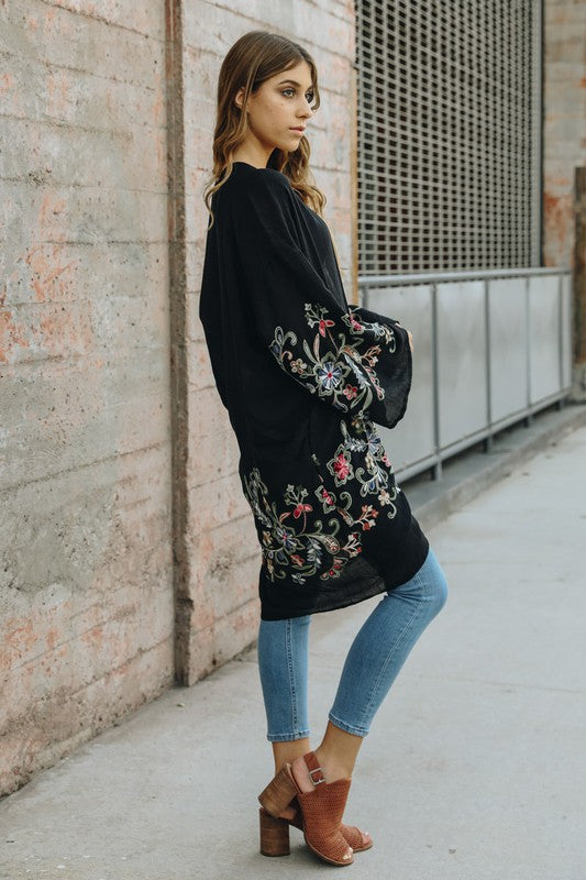 Long Floral Kimono Cardigan Top One Size