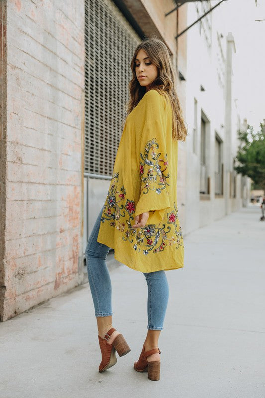 Long Floral Kimono Cardigan Top One Size