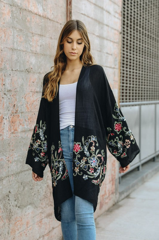 Long Floral Kimono Cardigan Top One Size