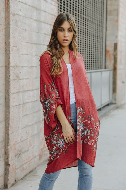 Long Floral Kimono Cardigan Top One Size