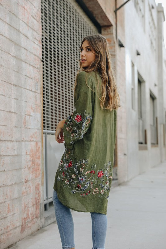 Long Floral Kimono Cardigan Top One Size