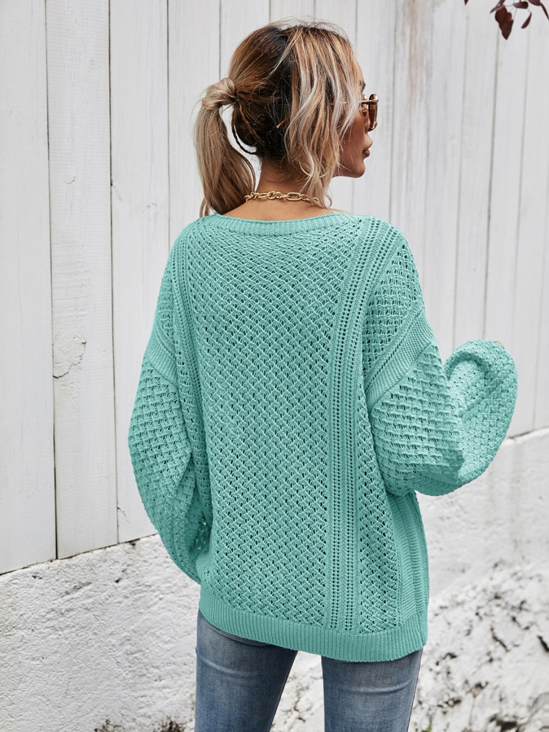 Angel Wings V-Neck Dropped Shoulder Sweater S-XL