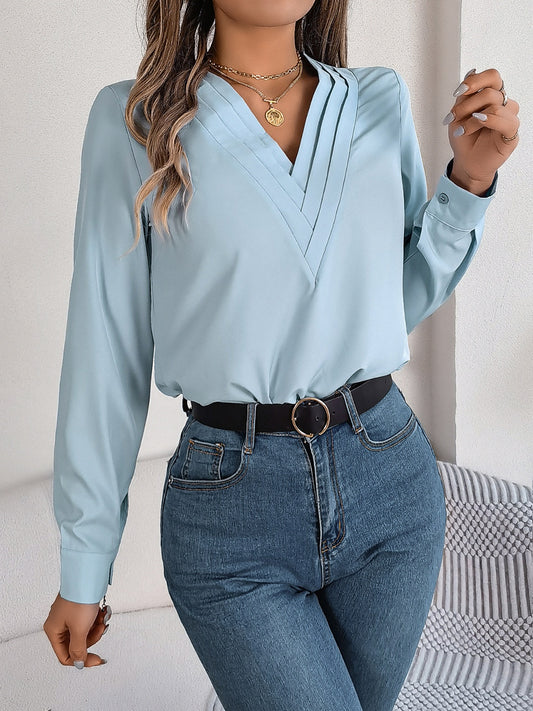 V-Neck Long Sleeve Blouse S-XL