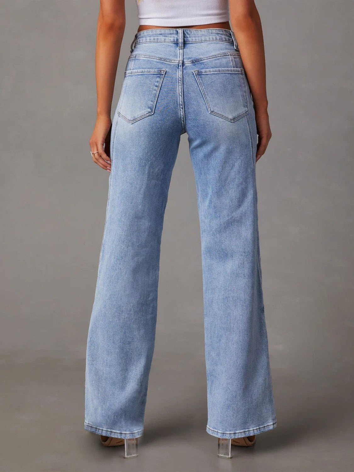 High Waist Straight Jeans with Pockets S-XL