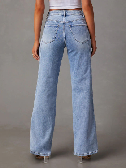 High Waist Straight Jeans with Pockets S-XL