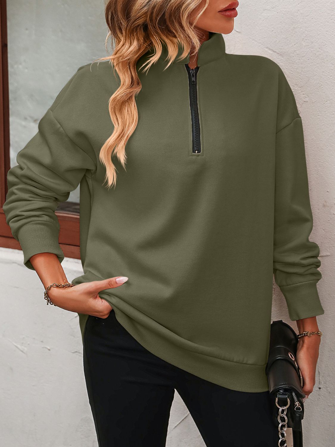 Mandy Zip-Up Dropped Shoulder Sweatshirt S-2XL