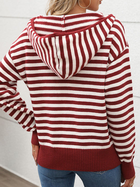Perfee Striped Long Sleeve Hooded Sweater S-L