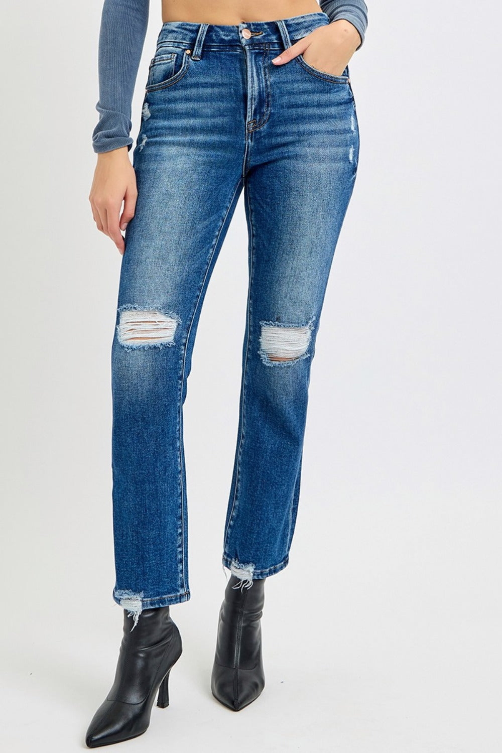 RISEN Full Size High Rise Distressed Crop Straight Jeans Sizes 0-3XL