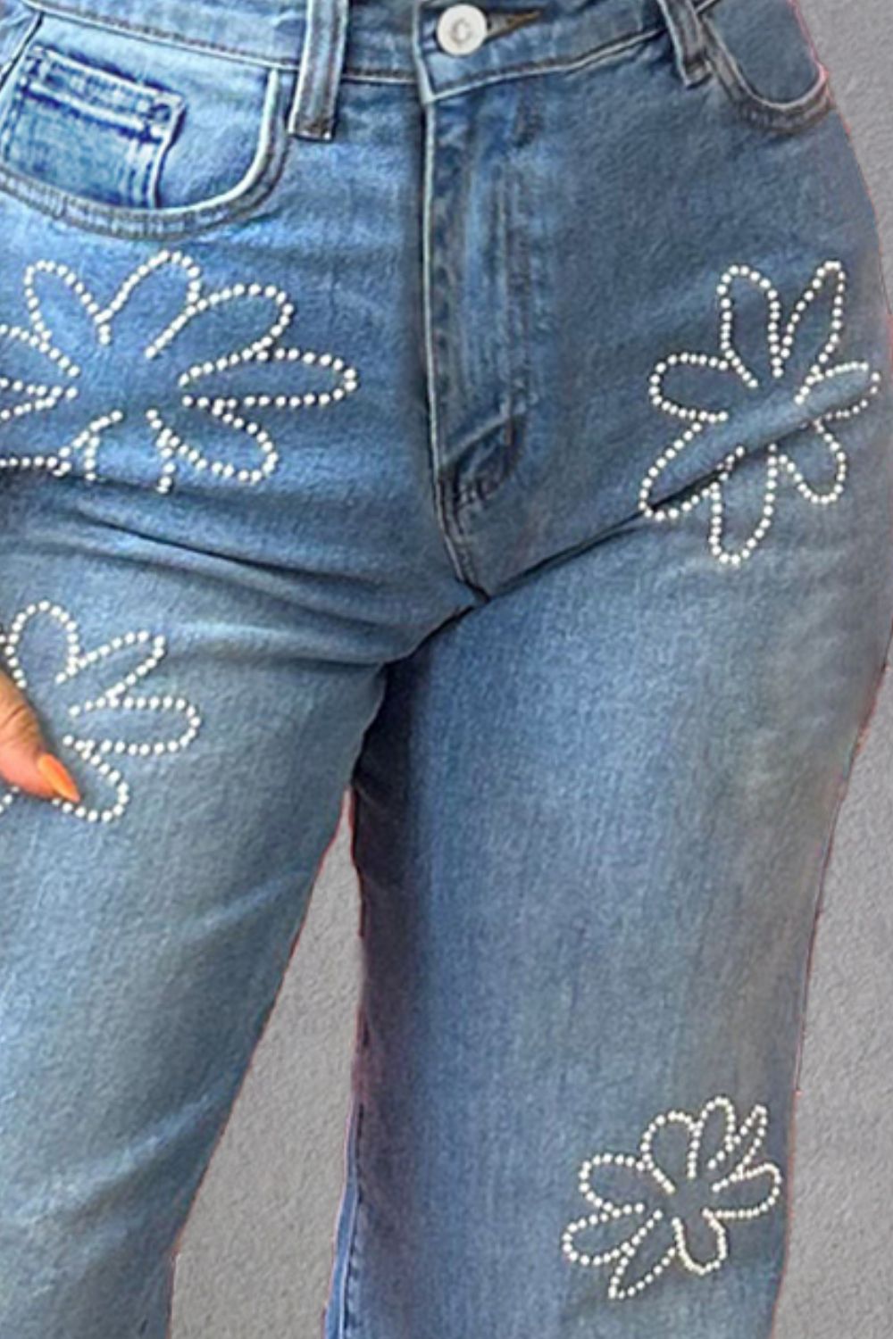 Rhinestone Straight Jeans with Pockets Sizes 6-16