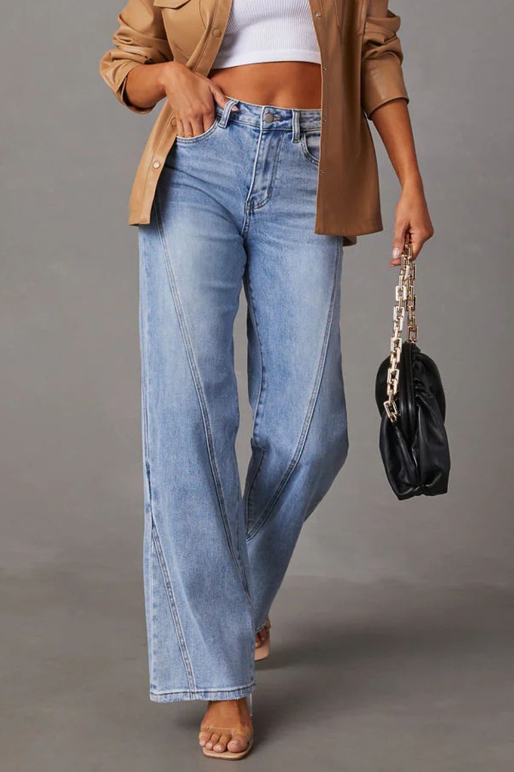High Waist Straight Jeans with Pockets S-XL