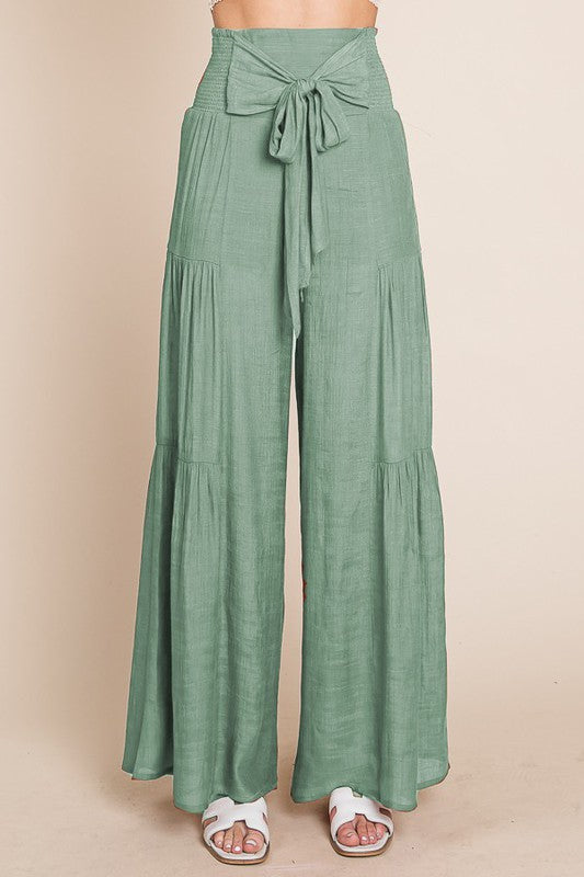 Tie front ruched waist back pants Sizes 1X-3X