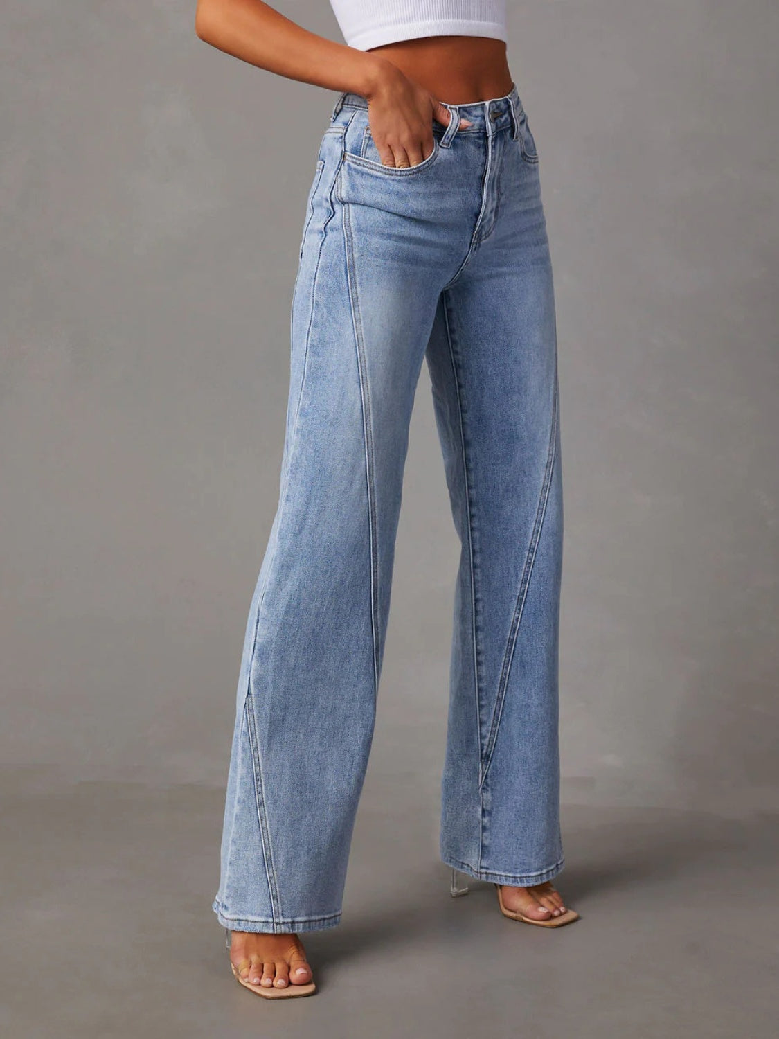 High Waist Straight Jeans with Pockets S-XL