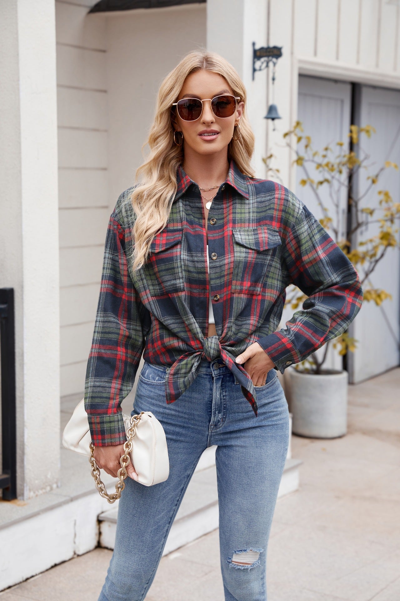 Mandy Plaid Button Up Long Sleeve Shirt S-2XL