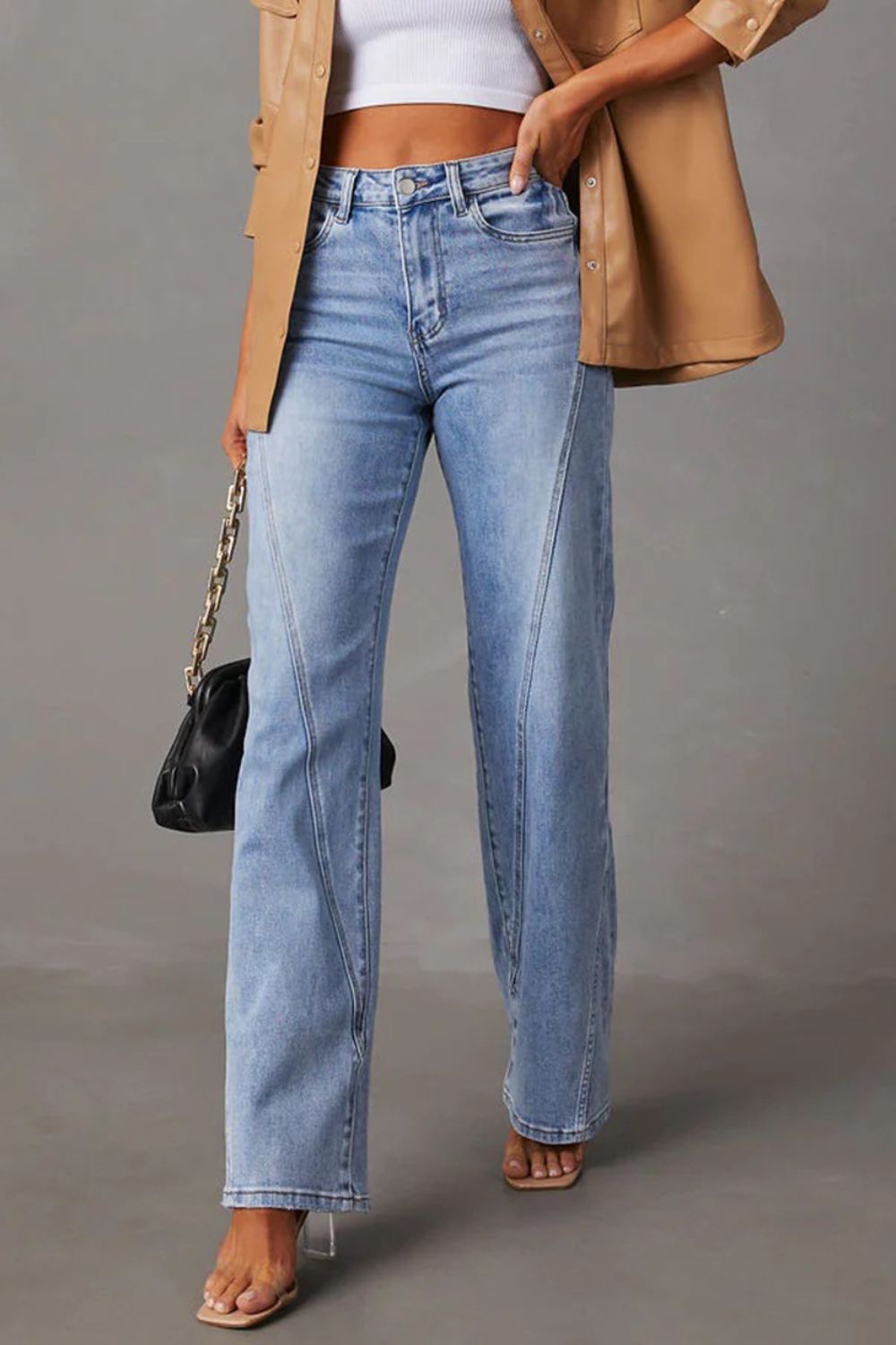 High Waist Straight Jeans with Pockets S-XL