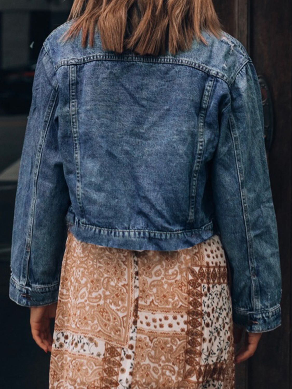 Button Up Collared Neck Distressed Denim Jacket S-2XL