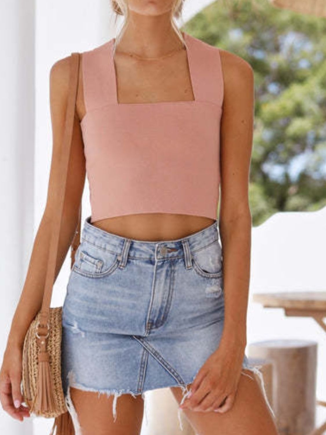 Square Neck Wide Strap Tank Top S-XL