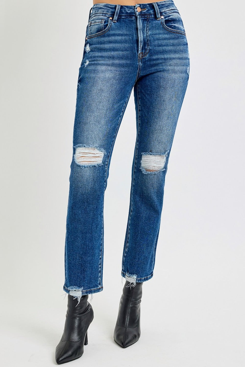 RISEN Full Size High Rise Distressed Crop Straight Jeans Sizes 0-3XL