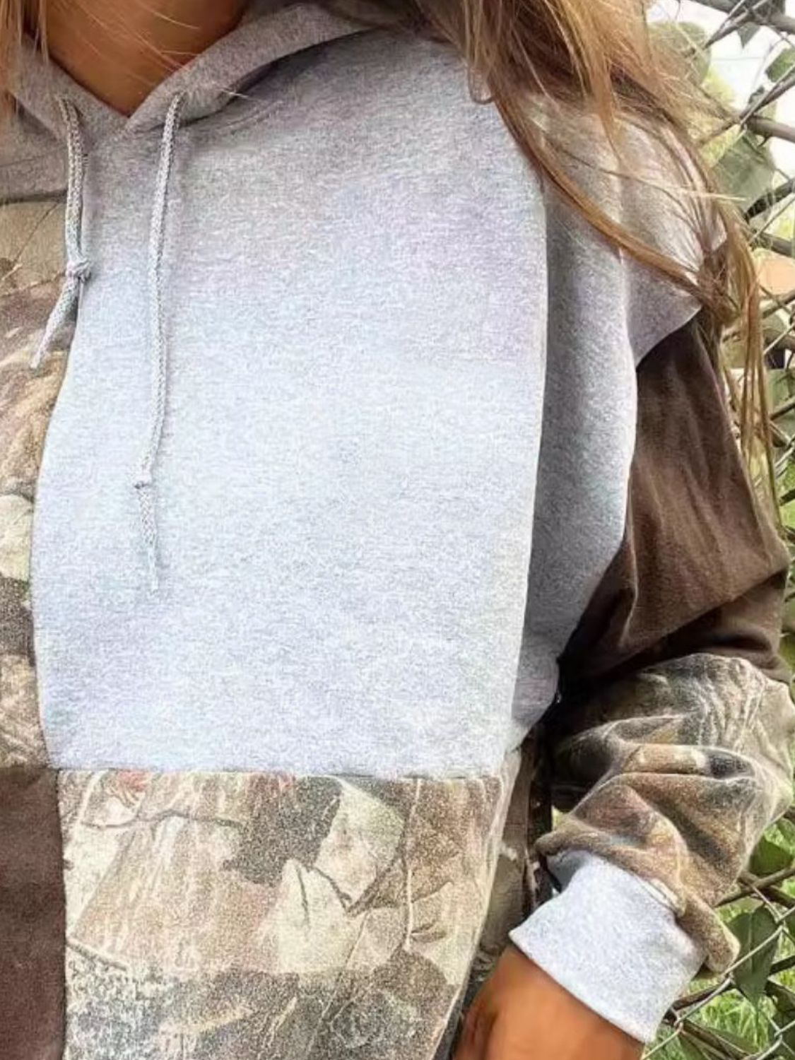 Full Size Drawstring Patchwork Long Sleeve Hoodie S-5XL