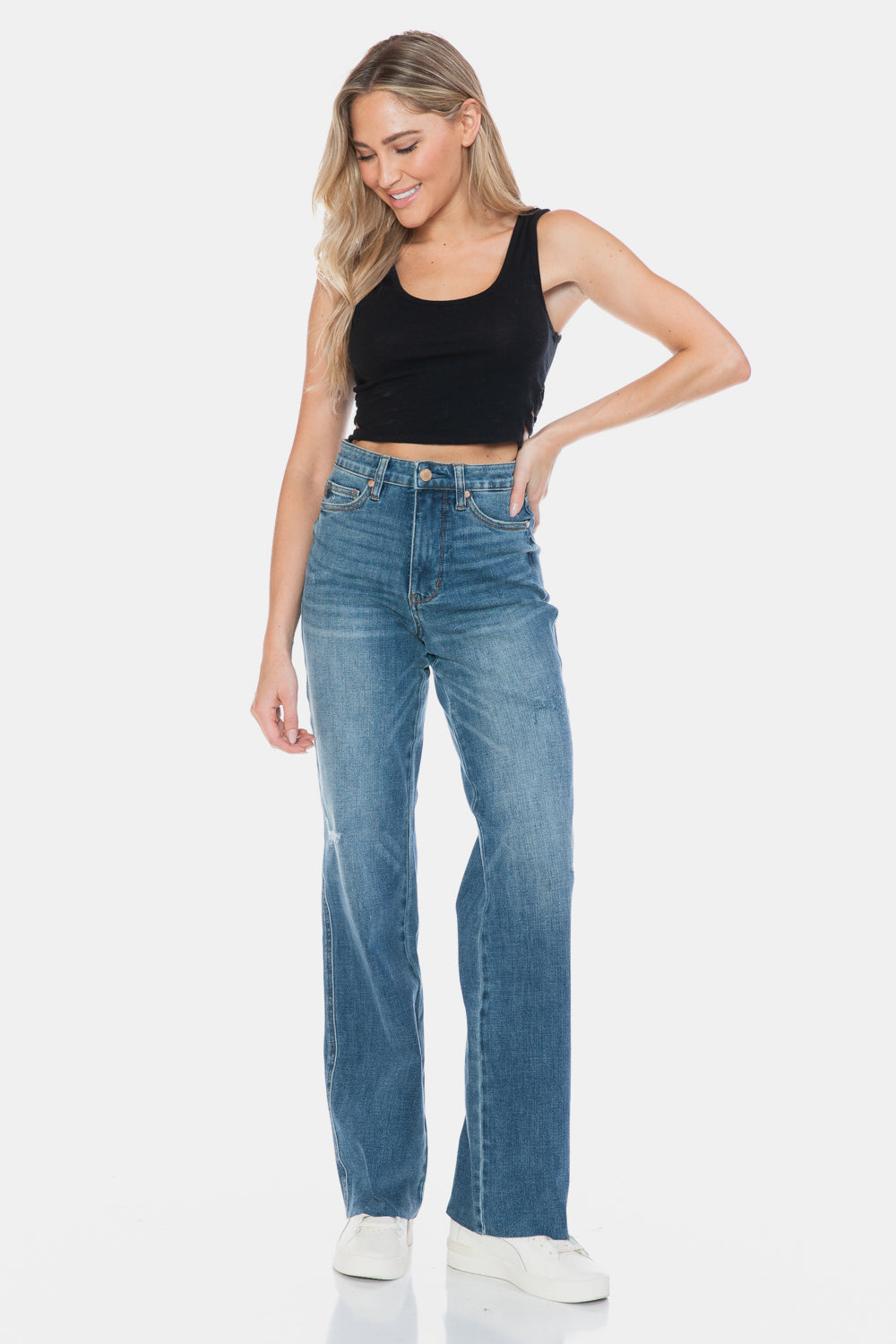 Judy Blue Full Size Tummy Control Cut Raw Hem Straight Jeans Sizes 0-24