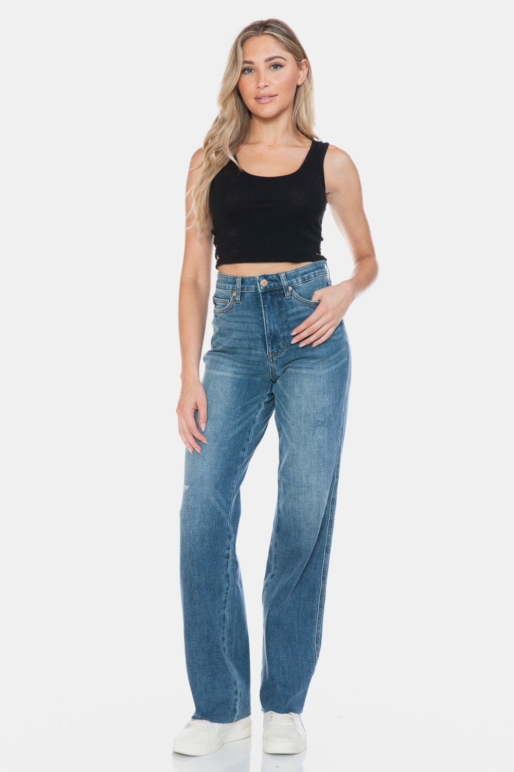 Judy Blue Full Size Tummy Control Cut Raw Hem Straight Jeans Sizes 0-24