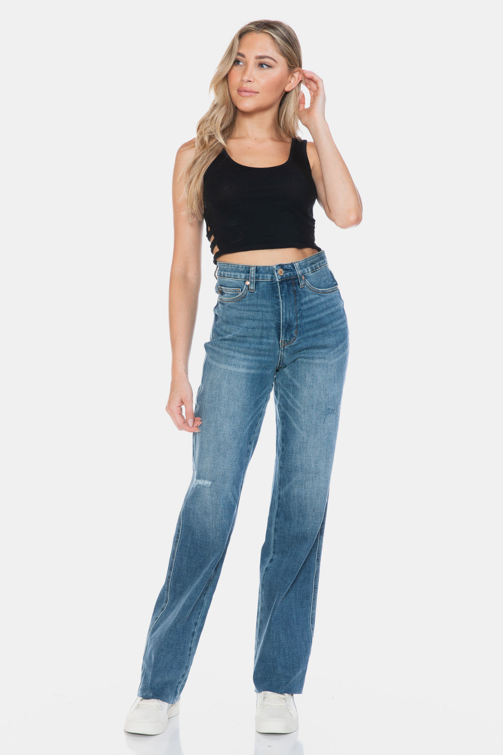 Judy Blue Full Size Tummy Control Cut Raw Hem Straight Jeans Sizes 0-24