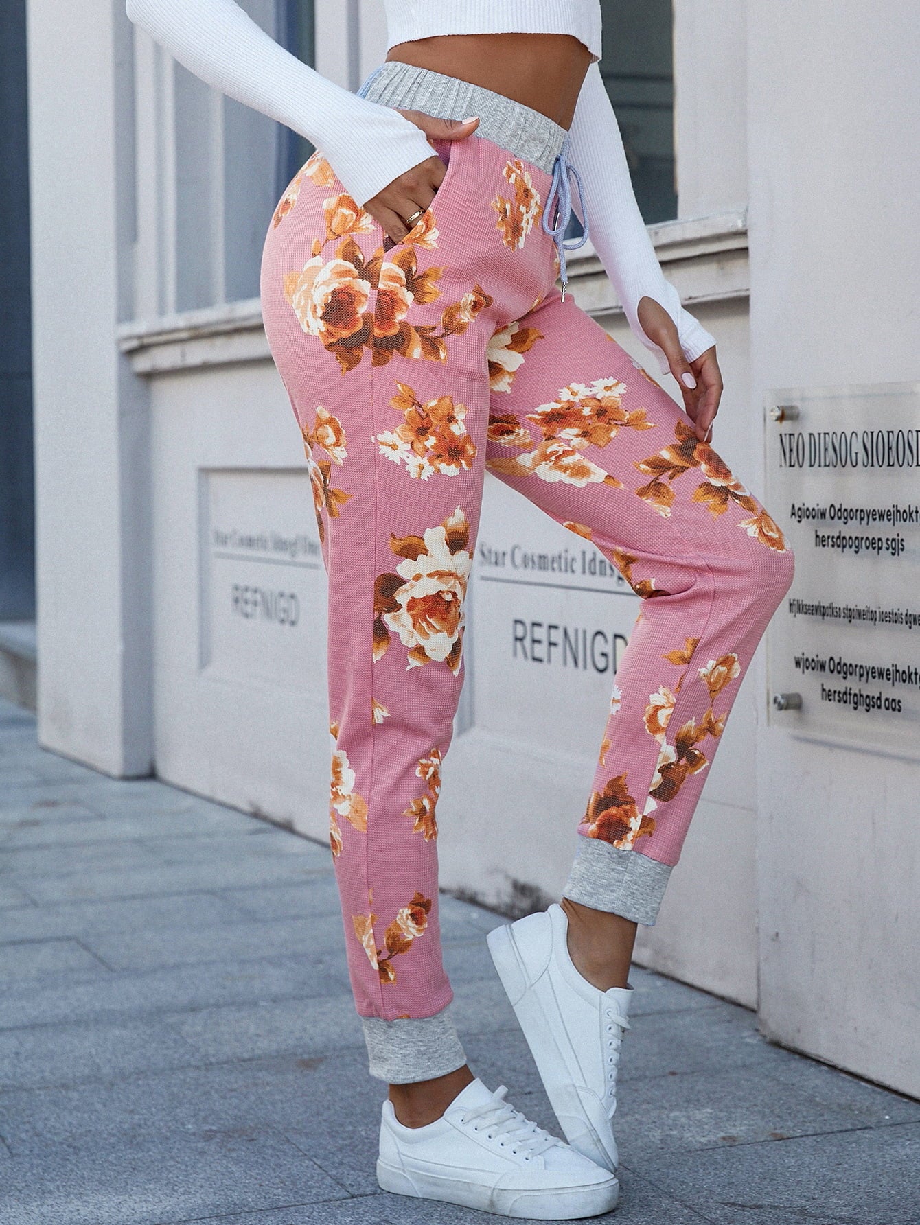 Floral Print Slim Fit Long Pants S-L