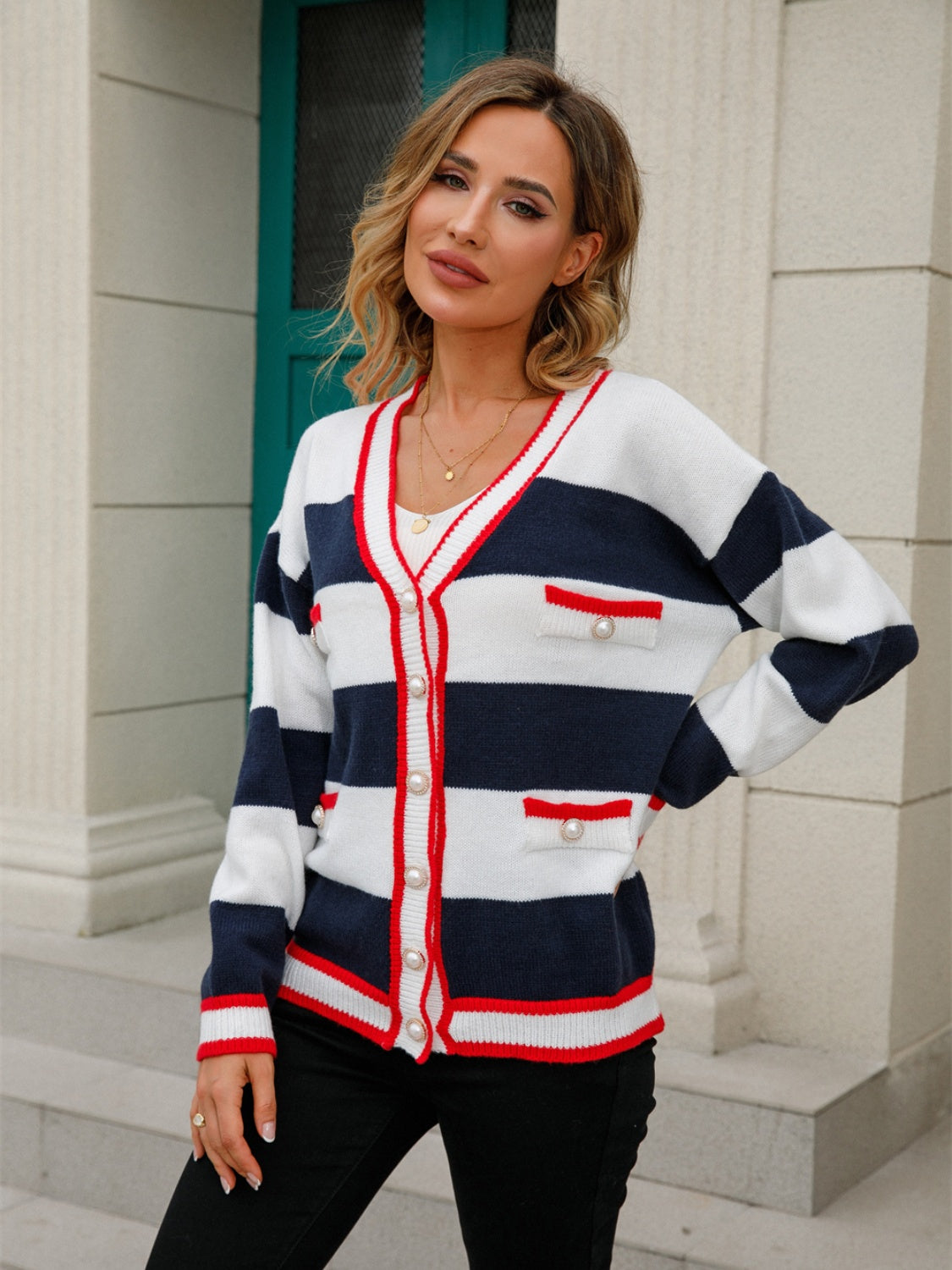 Striped Button Down Cardigan S-XL