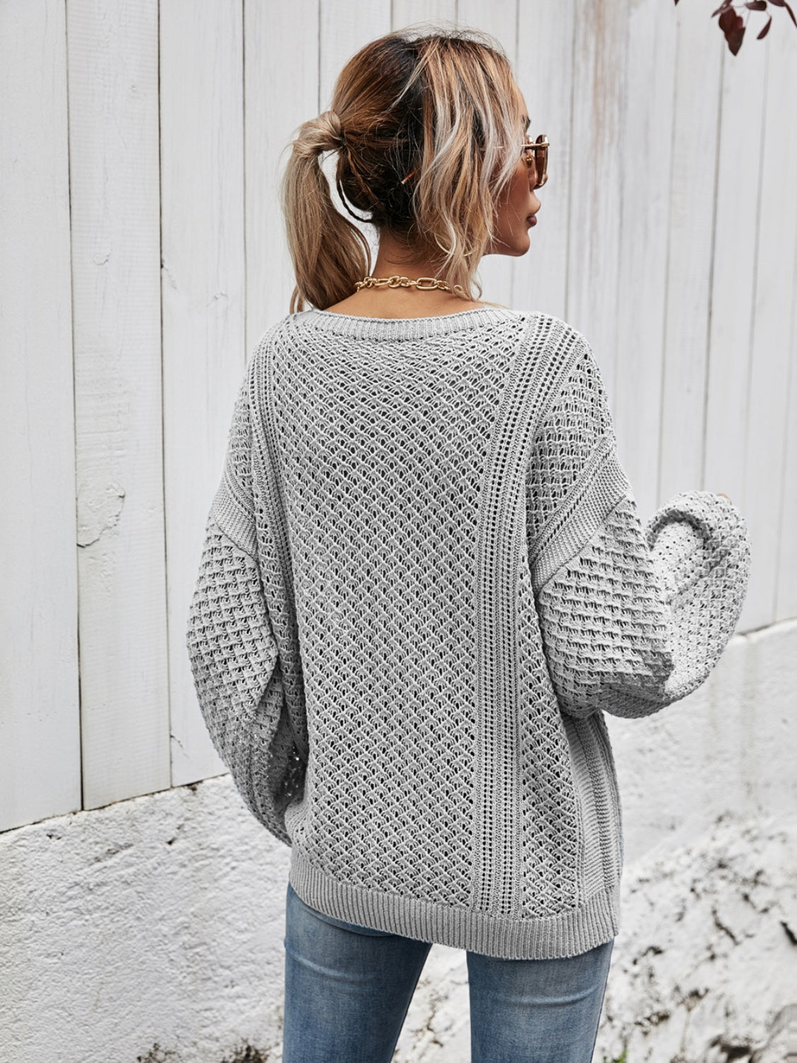 Angel Wings V-Neck Dropped Shoulder Sweater S-XL