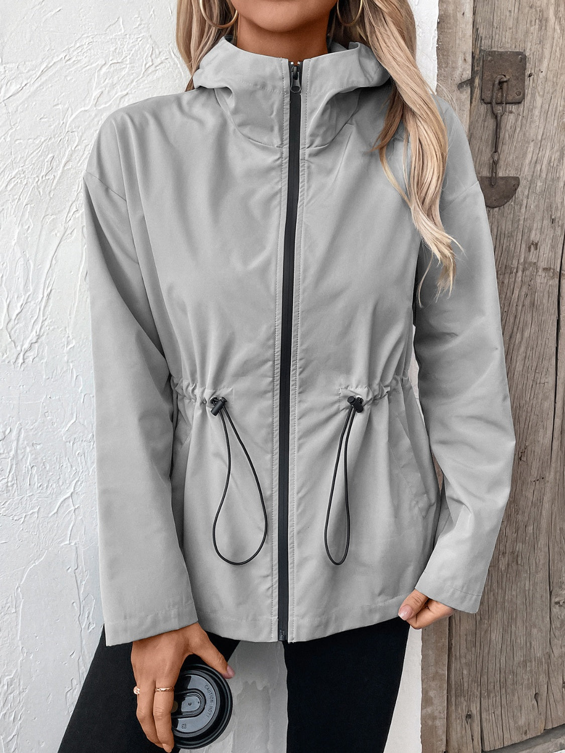 Ivy Lane Drawstring Zip Up Hooded Jacket S-2XL